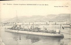 CPA Bateau de Guerre Toulon Contre torpilleur Sarbacane et vue du quai 