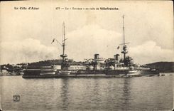 Vintage Postcard Warship Suffren in roads of Villefranche