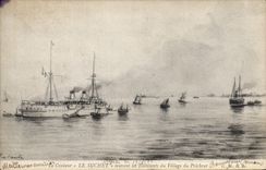 CPA Bateau de Guerre Le croiseur Le Suchet sauvant les habitants du village de Precheur 