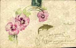 CPA Fantaisie Fleurs Poisson 1er Avril 