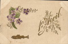 CPA Fantaisie Fleurs Poisson 1er Avril 