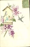 CPA Fantaisie Fleurs Oiseau 