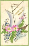 CPA Fantaisie Fleurs Bateau Voilier 