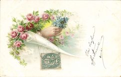 CPA Fantaisie Fleurs Main 