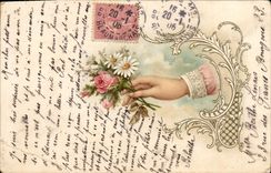 CPA Fantaisie Fleurs Main 