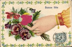 CPA Fantaisie Fleurs Main 