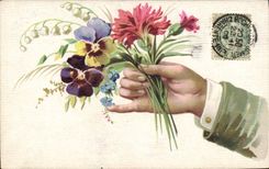 CPA Fantaisie Fleurs Main 