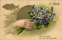 Vintage Postcard Fantasy Flowers Hand Poisson April 1st