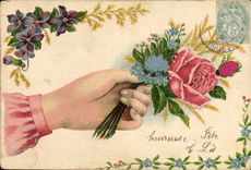 CPA Fantaisie Fleurs Main 