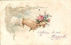 CPA Fantaisie Fleurs Main 