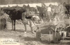 CPA Cheval Equitation Hippisme L'armee des Indes Le Marechal Ferrant Militaria 