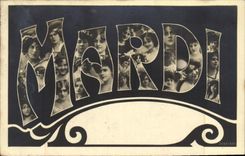 Vintage Postcard Fantasy Woman Day Tuesday