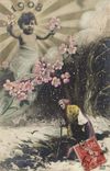 CPA Fantaisie Fleurs Annee 1908 Enfant Vieille femme 
