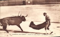 CPA Corrida Course de taureaux Apres le coup d'epee un moment critique 