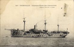 Vintage Postcard Warship Tourville Vessel School of the gunners