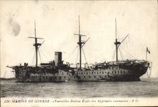 Vintage Postcard Warship Tourville Boat School of the Apprentices gunners