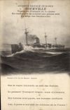 Vintage Postcard Warship Tourville French Transport of 1st class in operation by heavy sea with broad as of Dardanelles