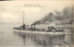 Vintage Postcard Warship Tiralleur Against destroyer