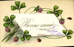 Vintage Postcard Fantasy Flowers Clover Ladybirds