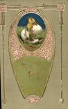 CPA Fantaisie Fleurs Poussin Paques 