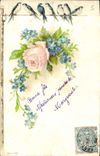 CPA Fantaisie Fleurs Hirondelles 