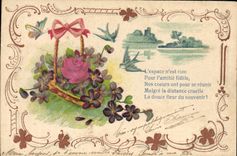 CPA Fantaisie Fleurs Hirondelles 