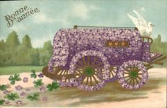 CPA Fantaisie Fleurs Caleche Colombe 