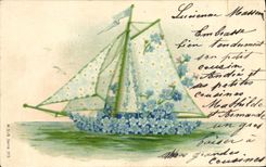 CPA Fantaisie Fleurs Bateau Voilier 