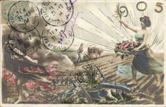 CPA Fantaisie Fleurs Annee 1905 Femme Laboureur