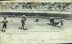CPA Corrida Course de taureaux Torero attirant le taureau hors des barricades pour permettre de la banderiller 