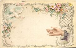 CPA Fantaisie Main Fleurs Colombe 
