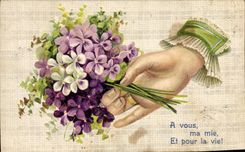 CPA Fantaisie Main Fleurs 