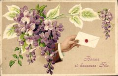 CPA Fantaisie Main Fleurs 