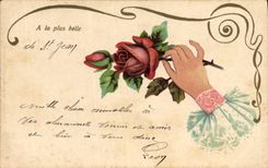 CPA Fantaisie Main Fleurs 