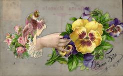 CPA Fantaisie Main Fleurs 