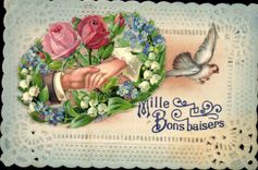 Vintage Postcard Fantasy Brodee Hand Flowers Dove