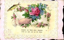 CPA Fantaisie Main Fleurs 
