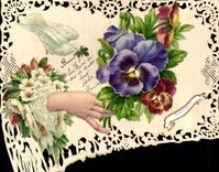 CPA Fantaisie Brodee Main Fleurs Colombe 