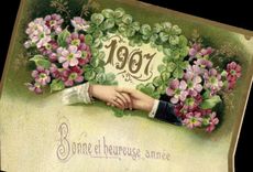 CPA Fantaisie Main Fleurs Annee 1907 Trefles