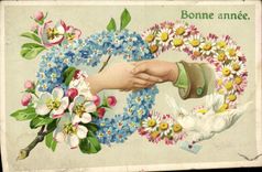 CPA Fantaisie Main Fleurs Colombe