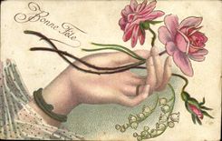 CPA Fantaisie Main Fleurs 