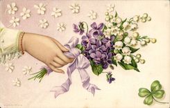 CPA Fantaisie Main Fleurs 