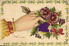 CPA Fantaisie Main Fleurs 
