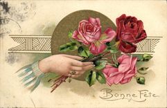 CPA Fantaisie Main Fleurs 