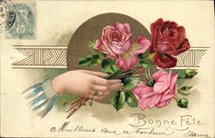 CPA Fantaisie Main Fleurs 