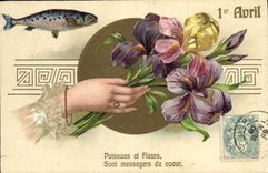 CPA Fantaisie Main Fleurs Poisson 1er Avril