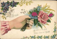 CPA Fantaisie Main Fleurs 
