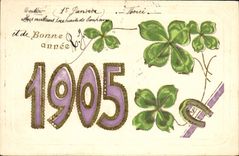 CPA Fantaisie Fleurs Annee 1905 Trefles Fer a cheval 