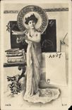 Vintage Postcard Fantasy Woman Month August