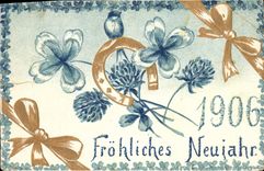 CPA Fantaisie Fleurs Annee 1906 Fer a cheval Trefles 